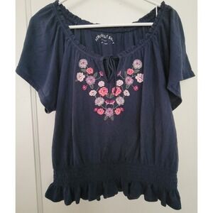Aero Seriously Soft by Aero T-Shirt L Solid Smocked Embroidered Floral Ruffled